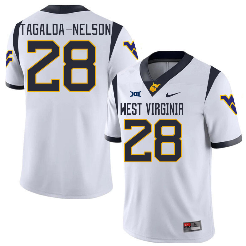 #28 Aden Tagaloa-Nelson West Virginia Mountaineers College 2024 New Uniforms Football Jerseys Stitched Sale-White